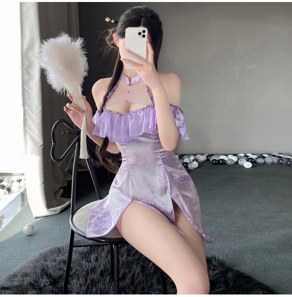 FEE ET MOI - Sexy Open-Back Straps Cheongsam (Purple) FEE ET MOI - Sexy Open-Back Straps Cheongsam (Purple)